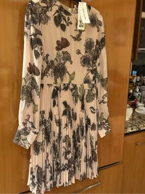 Floral Pleated Long-Sleeve Dress in Blush Jason wu collection size 10